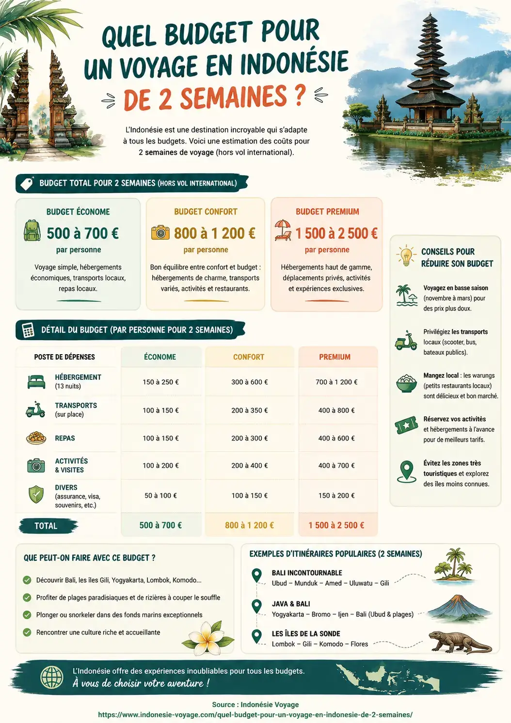 Quel budget pour un voyage en Indonésie de 2 semaines - infographie